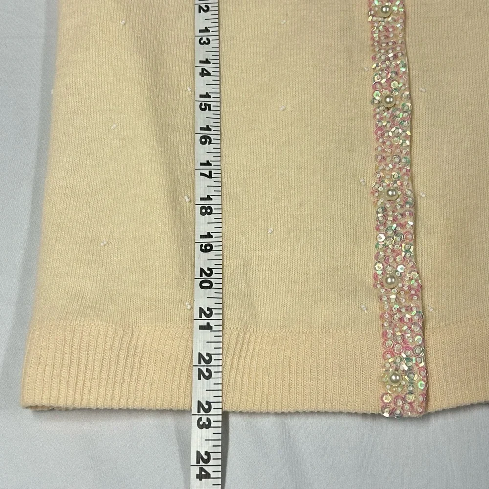 Vintage Wool Blend Cardigan Sweater Sequins Bead Embellished Ivory Grandmother - Picture 13 of 14